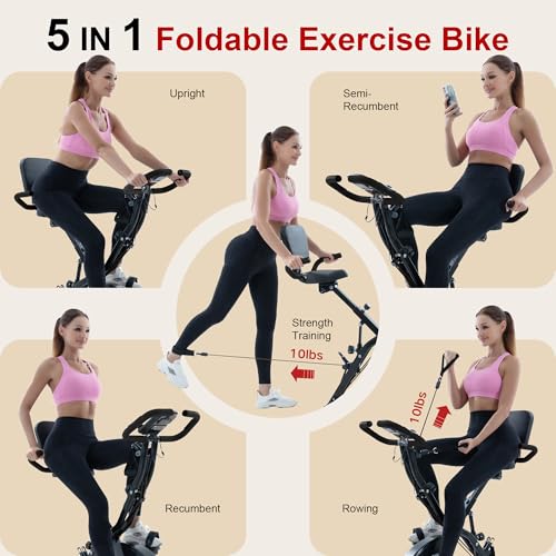 Image of BARWING Stationary Exercise Bike for Home Workout, 5 IN 1 Foldable Indoor Cycling Bike for Seniors, 350LB Capacity, 16-Level Magnetic Resistance, Seat Backrest Adjustments