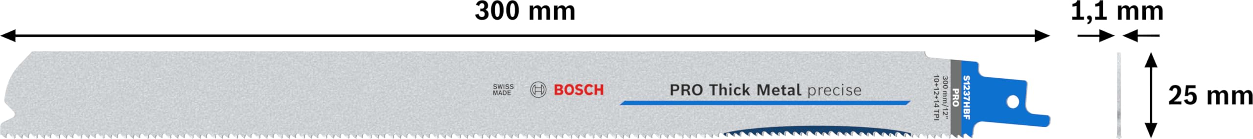 Bosch 5x Lame de scie sabre PRO Thick Metal precise S1237HBF (pour Profilés et tuyaux en métal, Métaux non ferreux, Longueur 300 mm, Professional Accessoire Scie sabre)