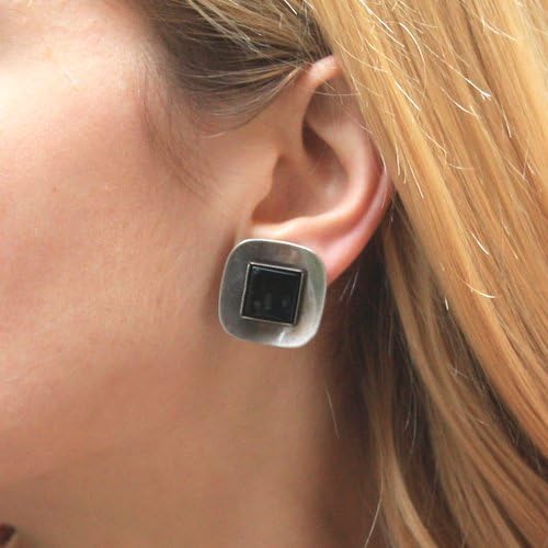 Antique Silver and Black Clip on Earring