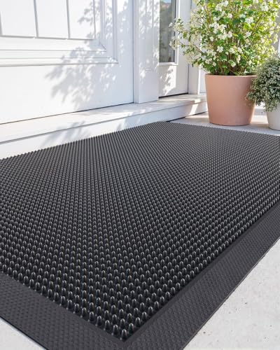 DEXI Front Door Mat Outside Entrance 24x36 Heavy Duty Non-Slip Rubber Entry Mats Dirt Trapping Waterproof Low-Profile Welcome Doormat for Entryway Black