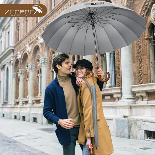 ZOMAKE Umbrella Wooden Handle,Large Umbrella Windproof Strong, Classic Walking Stick Umbrellas for Men Women,16 Ribs (Grey-A) - Image 7