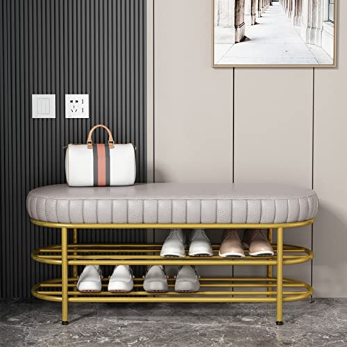 Meuble à chaussures de luxe avec cadre métallique doré et assise moderne - 3