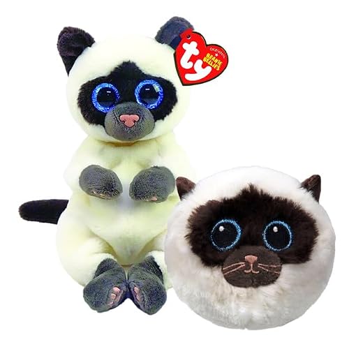 TY Miso Beanie & Sammy Beanie Bouncer 2-Piece Set – 15cm Soft Plush Teddy & 7cm Bouncy Plush Ball – Collectible Stuffed Cuddly Toy Stocking Filler for Kids, Girls & Boys