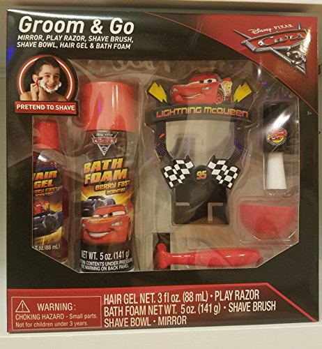UPD Disney Cars 3 Groom & GO Mirror, Play Razor, Shave Brush, Shave Bowl, Hair Gel & Bath Foam, Pretend to Shave Bath Set
