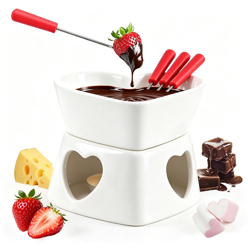 Chocolate Fondue Mug, Heart Shape, Chocolate, Cheese, Butter Melted