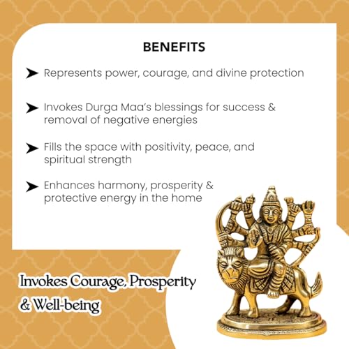 Image of Ekhasa 100% Pure Brass Durga Maa Idol with Gift Box | MATA Rani Murti Sherawali Goddess Statue for Pooja Room Home Decor Office Desk | Religious Housewarming Griha Pravesh Wedding Gift