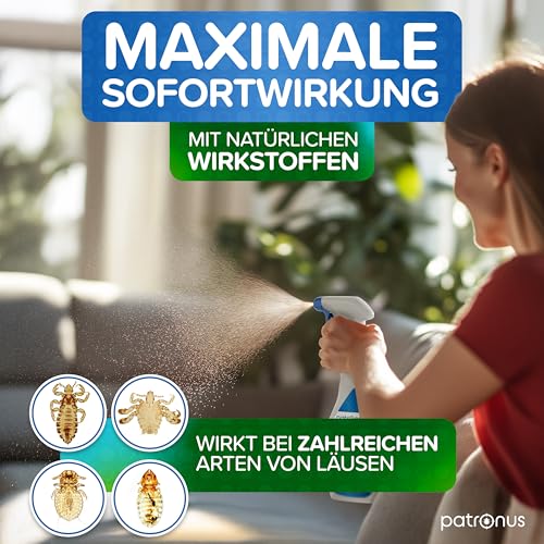 Patronus Läuse Abwehrspray für Textilien & Umgebung [500ml] effektives Läuse-Spray mit natürlichen Wirkstoffen - Läuse Umgebungsspray mit Sofortschutz gegen Läuse - mit dezentem Zitrusduft