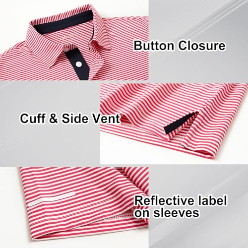 Image of Golf Shirts for Men - Dry Fit Moisture Wicking Short Sleeve Performance Sport Casual Striped Collared Mens Polo Shirt
