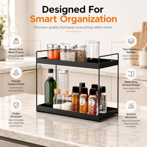 Image of JD FRESH 2 Tier Multipurpose Kitchen & Bathroom Storage Rack /Shelf storage and Large Space Organiser /Racks Countertop Kitchen Organizer Storage Basket(Black)