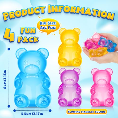 4 Pcs Gummy Squeeze Bear Fidget Toys, Malt Sugar Bear, Adult Cute Sensory Fidget Stress Ball for Anxiety Stress Relief Thing Autism Adhd Office Mental Health Gifts Prizes Autism Party Favors - Image 3