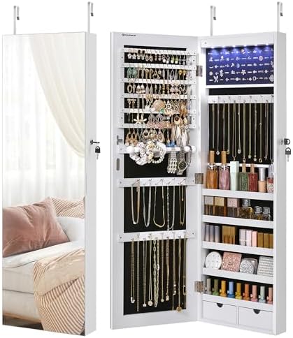 SONGMICS Hanging Jewelry Cabinet, Wall-Mounted Cabinet with LED I...