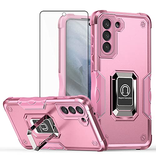 Coque Samsung S21 5G avec protège-écran et anneau Asuwish rose