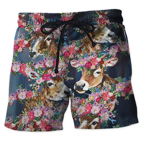 Cow Lovers Men's Swim Trunks - Tropical Summer Hawaiian Shorts for Men, Men's Summer Bathing Shorts Set 33 - Main Image