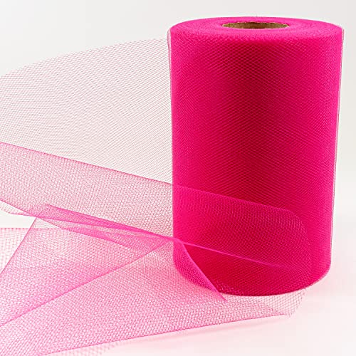 Image of Expo International Decorative Matte Tulle, Roll /Spool of 6 Inch x 100 Yards, Polyester-Made Tulle Fabric, Matte Finish, Lightweight, Versatile, Washable, Easy-to-Use, Fuchsia