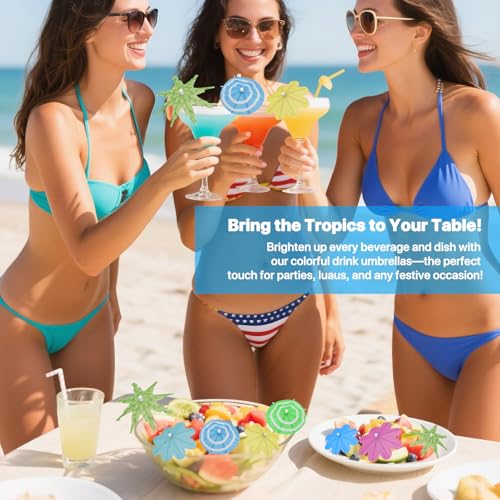 【150 PCS - 3 Styles】Cocktail Umbrellas Picks, Mini Drink Umbrella Toothpicks for Tropical Tiki Hawaiian Luau Party, Tiny Paper Parasol for Drink Garnish, Decoration, Beverage Sticks, Cupcake Topper.