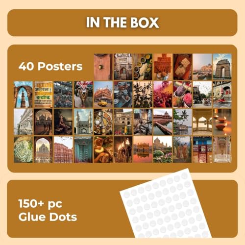 Image of 40-Piece Incredible India Mini Poster Set - Aesthetic Indian Culture & Heritage Wall Collage Kit (15x10 cm) | Traditional Travel Decor for Rooms, Scrapbooks, Diaries, Gifts
