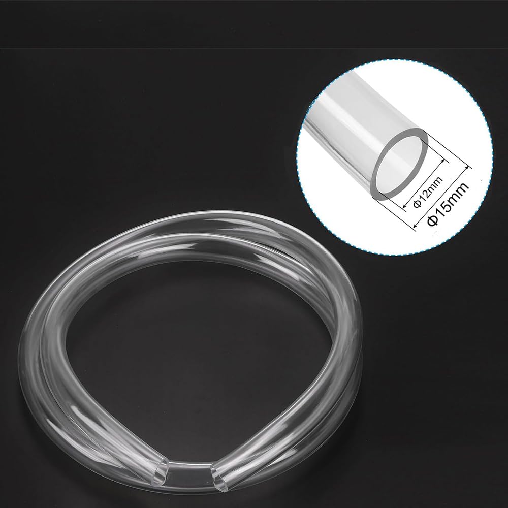 Yesallwas, Tubo Flessibile Trasparente 12mm x 15mm, 2 metri di lunghezza in plastica PVC per pompa dell'acqua,Serbatoio e Acquario