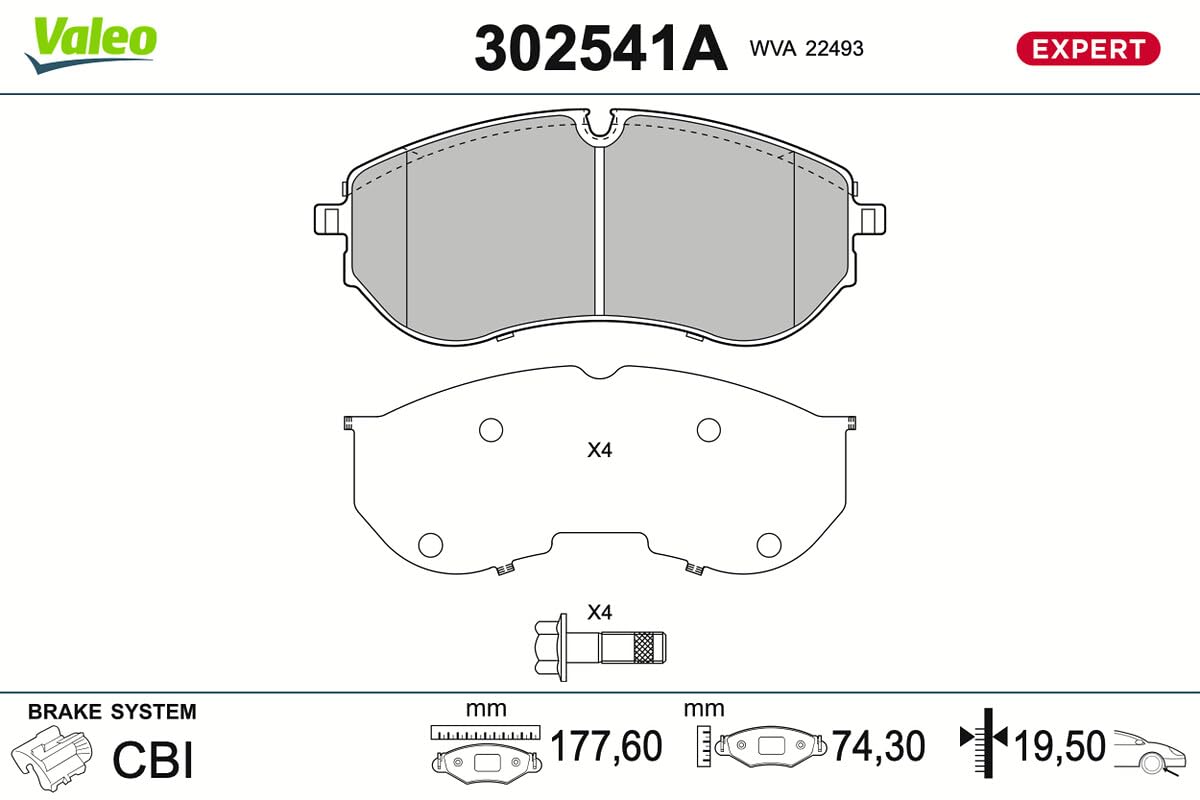 VALEO Klocki hamulcowe Expert 302541A, Zestaw 4 klocków, Oś przednia, W pełni wyposażone w akcesoria - Certyfikat ECE-R90