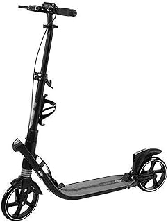 THj Scooters Kick Folding Adult City with Bottle Holder, Portable Shock-Absorbing Kick with Hand Brake, Pu Wheel 100Kg Load, Non-Electric (Color : Black)