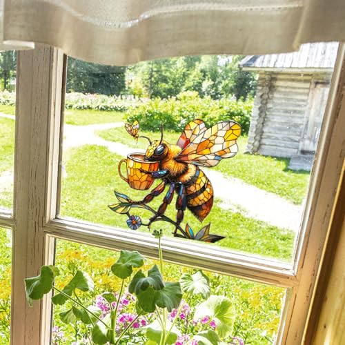 Vinilo decorativo abeja estilo vitral para pared miniatura 4