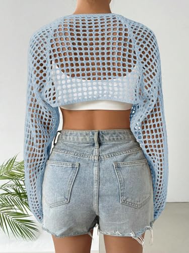 Image of Women's Lightweight Crop Cardigan Crochet Knit Long Sleeve Bolero Shrug Sweater