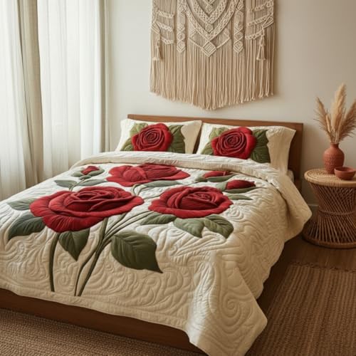 Image of Decor Well 7d Bedsheet for Double Bed King Size with 2 Pillow Covers, Polycotton 220 TC Super Soft & Breathable, Wrinkle Free Red Rose-4 Printed Bedsheet Set (90x100 Inch)