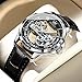 OLEVS Skeleton Watches for Men Automatic Self Winding Mechanical Luxury Dress Black Leather Waterproof Luminous Men Wrist Watch