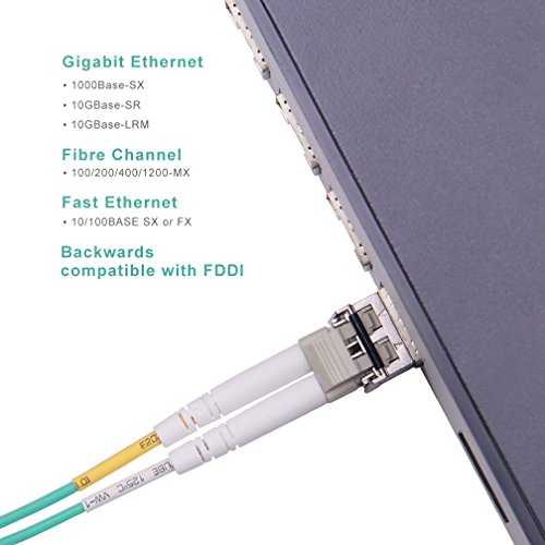 Image of 10Gtek Fiber Patch Cable - LC to LC OM3 10Gb /Gigabit Multi-Mode Jumper Duplex 50 /125μm LSZH Fiber Optic Cord for SFP Transceiver, Aqua, 30-Meter(98.4ft)