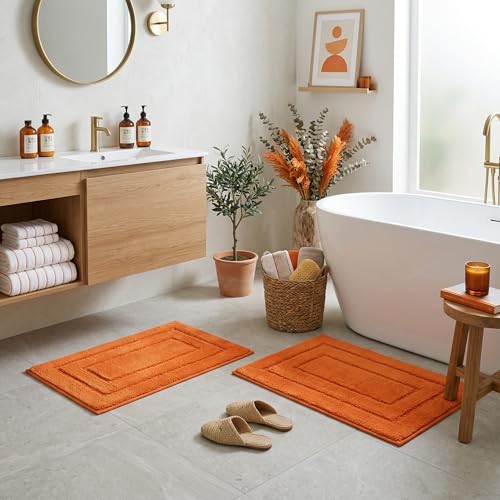 GRANNY SAYS Bathroom Rugs Sets 2 Piece,Soft Bath Mats for Bathroom, Bath Rugs Non Slip Washable, Absorbent Bath Rug for Tub,Shower and Toilet, BathMat Set (Orange, 20" x 32" + 16" x 24")