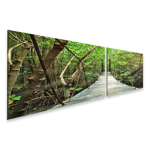 islandburner Cuadro sobre lienzo puente colgante en el bosque verde lleno de hojas y luz del sol cuadros murales carteles
