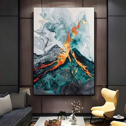 Peinture murale moderne volcan vert pour revitaliser un salon terne