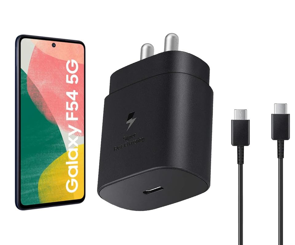 Image of Samsung 25W Type C Charger for Galaxy F54 5G | USB C to C Port Super Fast Charging Adapter for Galaxy Tab S9 Ultra /S9 Fe /S9 plus /S9 /A9 /A9 Plus /S8, 25 w Quick Mobile Phone Adaptor USB-C Device, Black