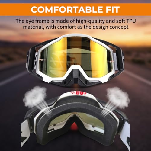Image of PROBEROS Dirt Bike Goggles, Motorcycle Riding Goggles UV Protection Motocross Glasses for Motorcycle Helmet Riding Anti-Fog Windproof Comfort Fit