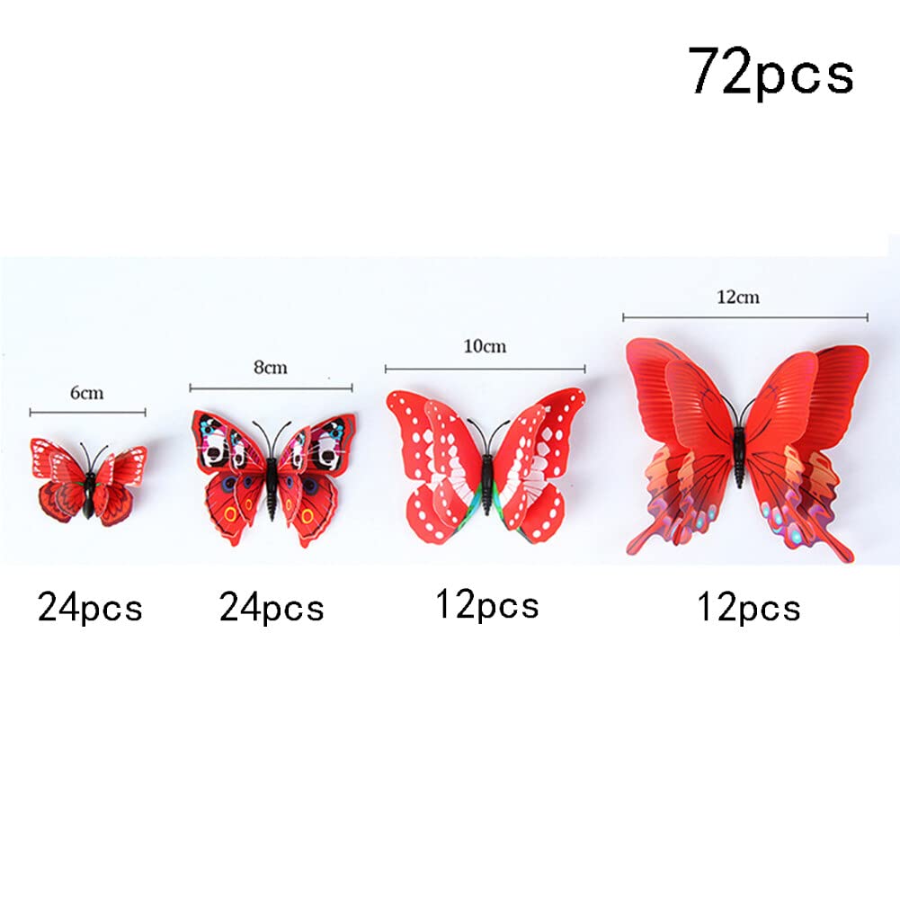 72 decorazioni da parete 3D a forma di farfalla color argento