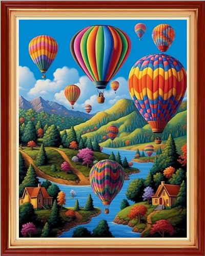 Image of DMCVIVR Stamped Cross Stitch Kits for Adults Beginners Embroidery Kits 11CT Needlepoint Kits Cross Stitch Patterns Embroidery Patterns-Rainbow Hot Air Balloon 16x20 inch, Handicrafts 09