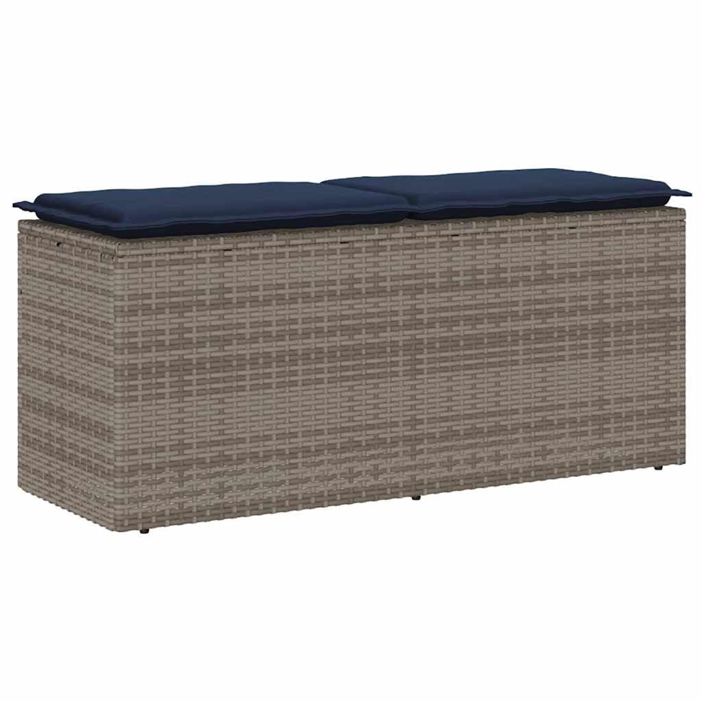 Banco de jardín con cojín gris, 110 x 40 x 44 cm, poliratán, acero recubierto de polvo, resistente a la intemperie, banco para exteriores, balcón, terraza, con acolchado cómodo y funda