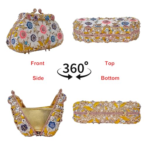 Image of Fancy Vintage Flower Rhinestone Clutch Multicolor Floral Crystal Evening Bag Purse Wedding Cocktail Bag