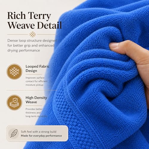 Image of 100% Pure Cotton Bath Towel for Men & Women | 380 GSM Ultra Soft, Highly Absorbent & Quick Dry Bath Towel | Large 55 x 28 Inch Matty Terry Towel for Bathroom, Gym, Travel & Daily Use | Dark Blue