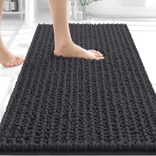 Image of OLANLY Bathroom Rug Mat 34x21, Thick Soft and Absorbent Chenille Bath Mat, Non-Slip Rubber Backing, Machine Washable Quick Dry Bath Rugs for Tub Shower Floor, Home Decor Accessories, Dark Grey