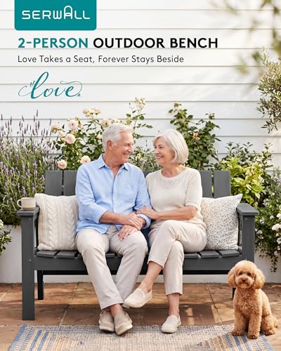 Image of SERWALL 2-Person HDPE All-Weather Outdoor Bench Set of 2, Grey