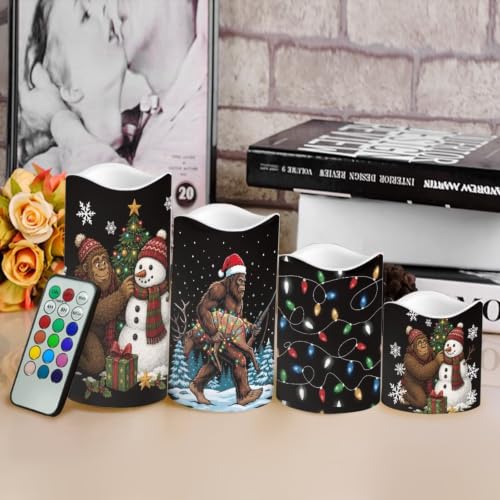 Image of Bigfoot Christmas LED Flameless Candles with Remote Control | Xmas Flameless Candle Set with Timer, Battery Operated Fake Candles for Kitchen Room Home Decor, 4 Pack