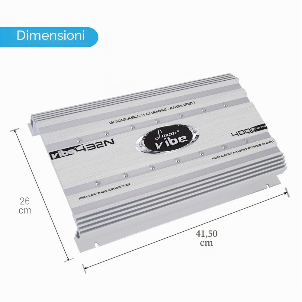 Lanzar VIBE432 - Amplificatore per auto Mosfet a 4 canali da 4000 W, serie Vibe