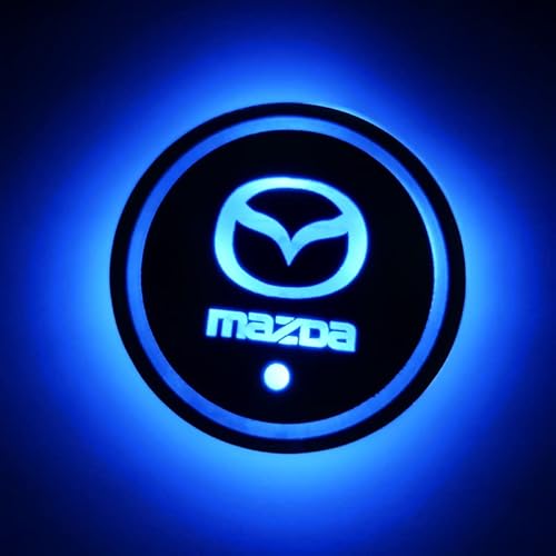 MUTOO マツダ 車用 LEDコースター カップホルダー LEDコースター 明るさセンサー LEDライトマットパッド 光る 自動点灯消灯 イルミネーション 車内 車載 車用 丸型 ドリンクホルダー カップホルダー ボトルコースター ライトパッド マット