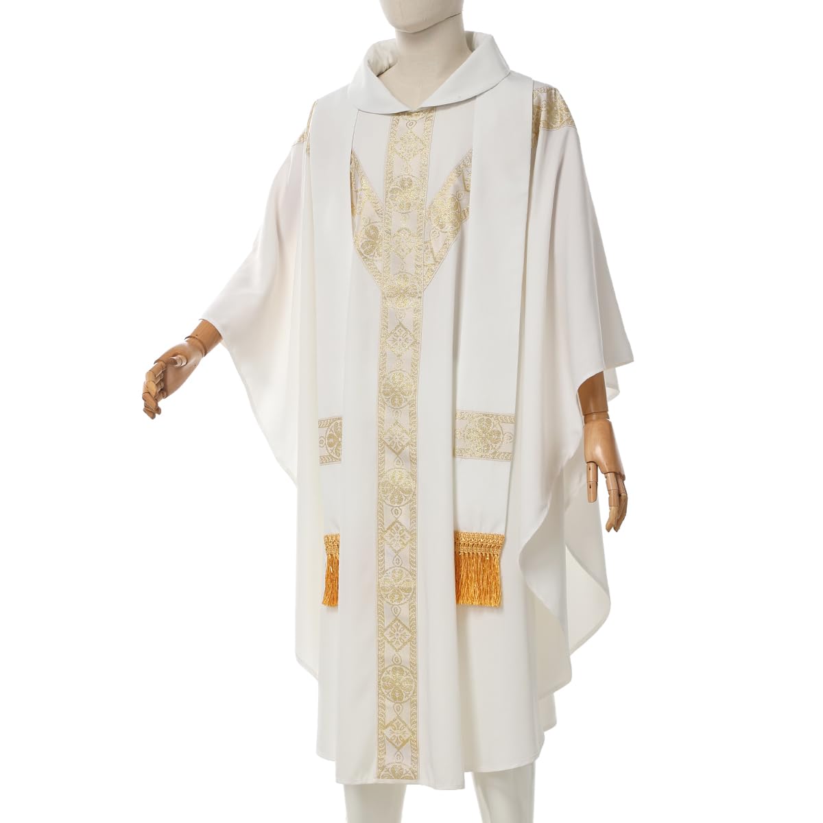 CAMDOM Abito Clericale Uomo Casula Sacerdotale con Ricamo per Messa Papa Padre Parroco Chiesa Cattolica Stola con Nappe Vestito Religioso Cerimonia Battesimo Cresima Comunione