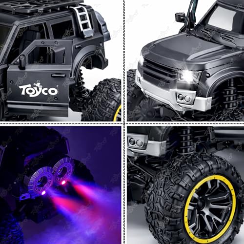 Image of toyco Rechargeable Deffender Remote Control Car Toy with Dual LED Smoke, Rugged Tyres, Alloy Body | 2.4GHz Off-Road RC Crawler SUV Monster Truck Gift for Kids,Boys and Girls Age 4-12+ (Dark Grey)