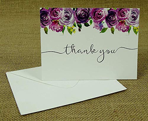 Darling Souvenir Purple Floral Wedding Thank You Greeting Cards Pack Of 20 With White Envelopes, 3.5 x 5 inch - Image 3
