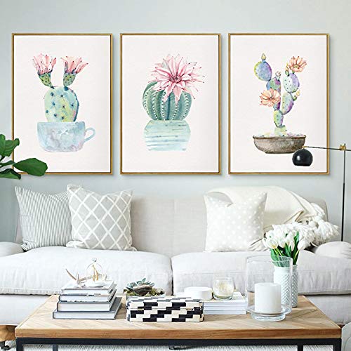 Peinture sur toile de cactus décoration de salon moderne triptyque végétal 50x70cm