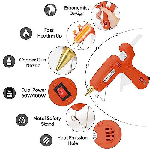 Image of ROMECH Full Size Hot Glue Gun with 60 /100W Dual Power and 21 Hot Glue Sticks (7 /16 inch), Fast Preheating Heavy Duty Industrial Gluegun with Storage Case for Crafting, DIY and Repairs (Orange)