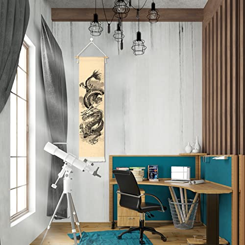Hanging Poster Canvas Wall Art Painting Of Chinese Dragon Tapestry Ink And Watercolor | Mythology Effect Wall Tapestry With 2 Tassels And Wooden Hanging Rod Wall Tapestry Decoration For Traditional Chinese Culture Room Decor (Dragon-Inkstyle) #TOP5