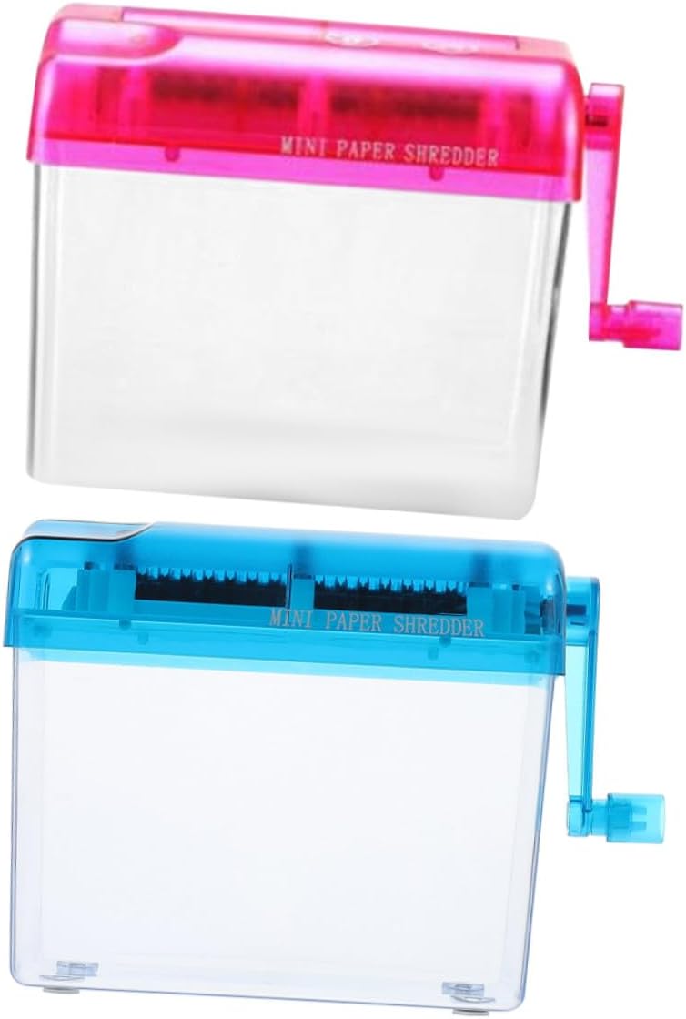 2pcs Portable Mini Handheld Paper Shredder Manual Desktop File Cutter for Home Office Use Non-Electric Security Shredder Lightweight and Compact Pink Blue